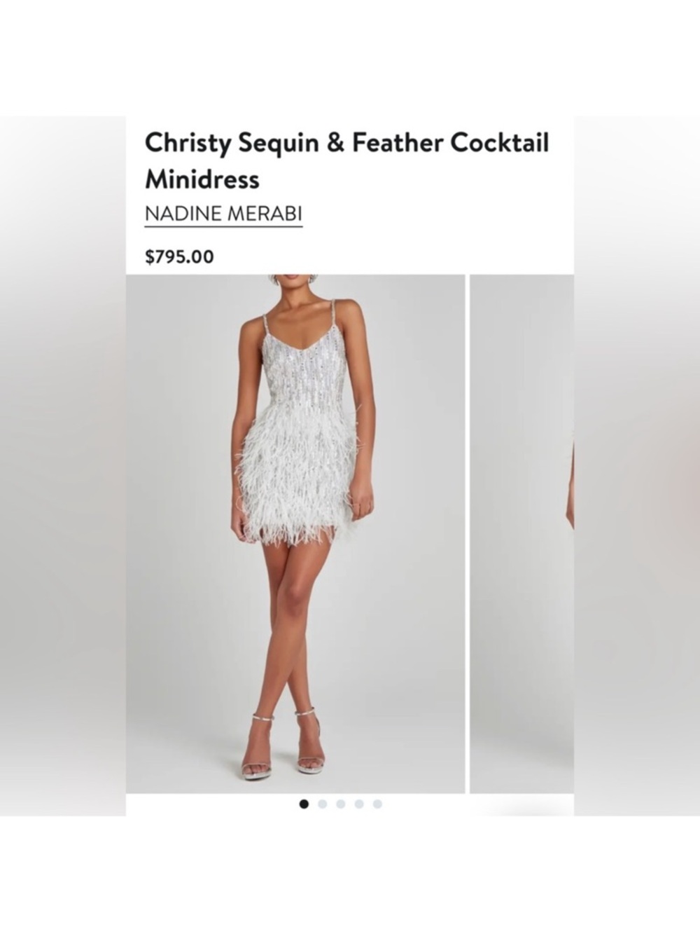 NWT NADINE MERABI Christy Silver Sequin & Feather Mini Dress - Picture 5 of 16